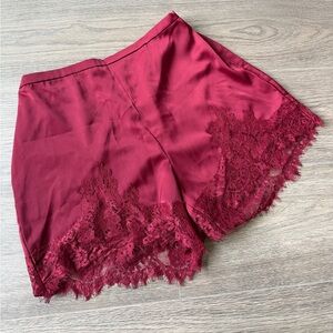 Elegant Burgundy Lace High Waist Shorts